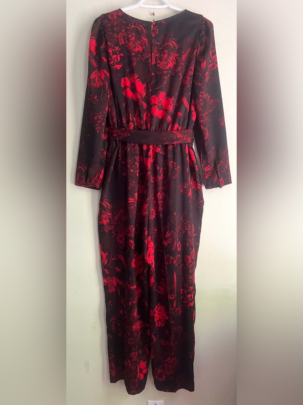 H&M Black Jumpsuit with Red Floral Print and Self-Tie Belt - Picture 2 of 9